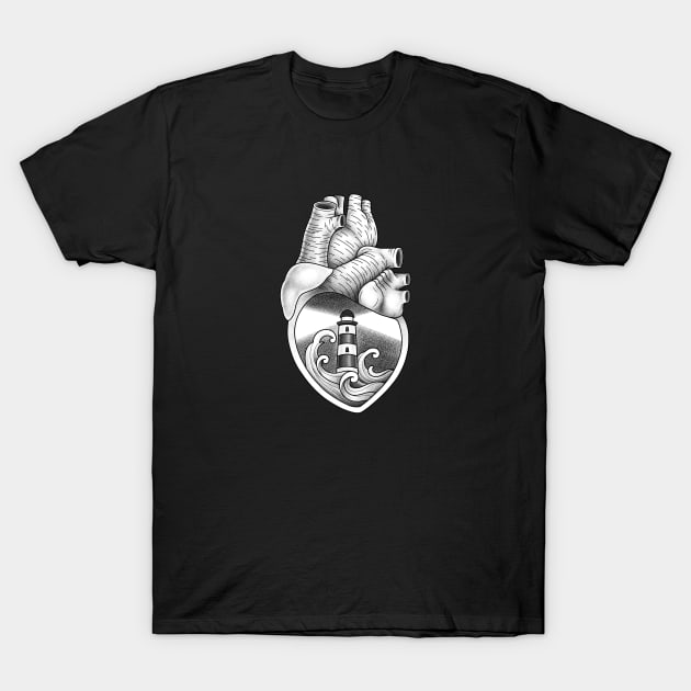 Navy heart with lighthouse T-Shirt by Smurnov